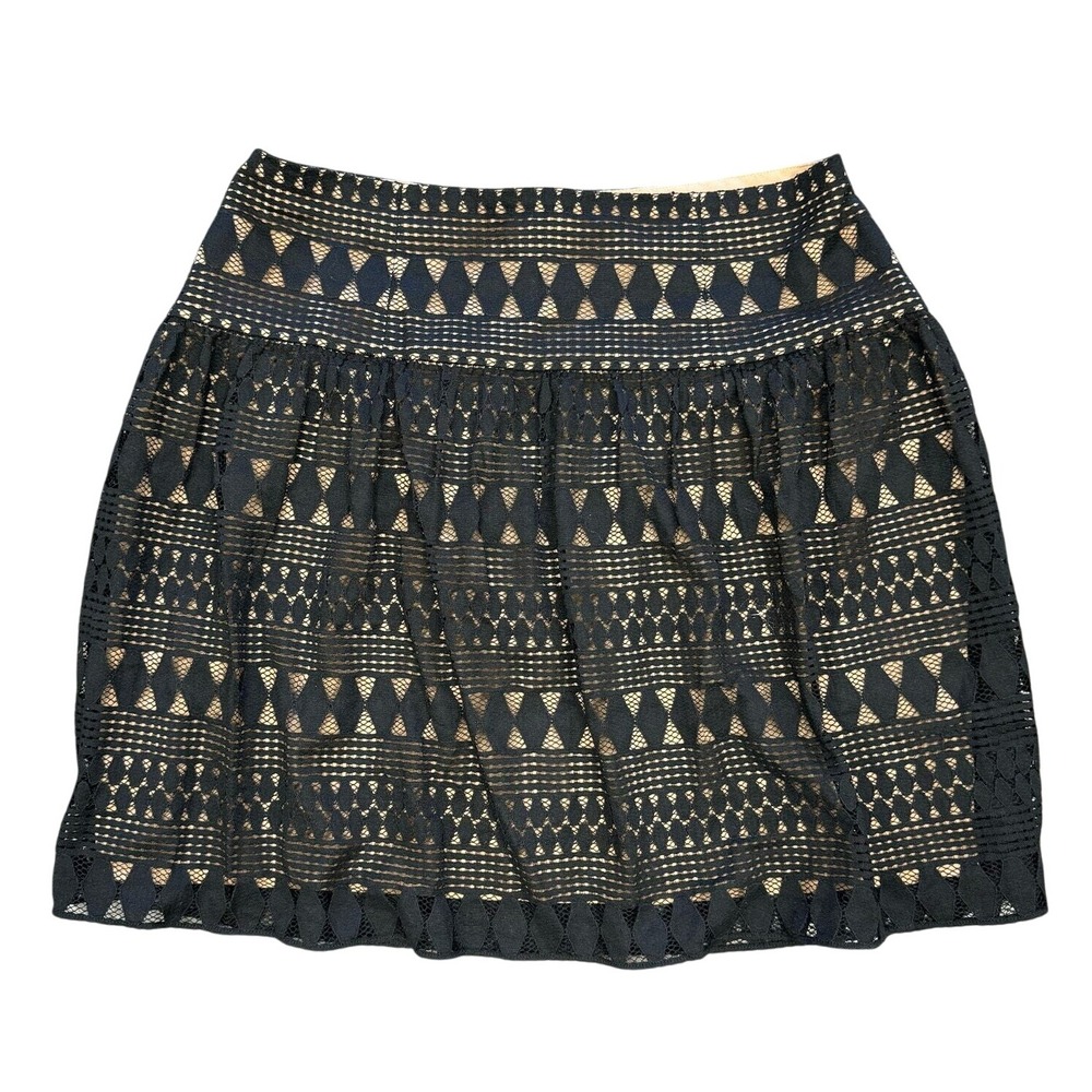 Lace Skirt Black Diamond Pattern Mini Skirt‎ Lined Party Cocktail BCBGSize 8